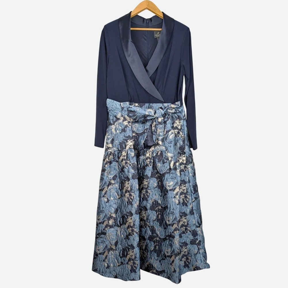 Adrianna Papell Jersey Jacquard Tuxedo Dress Navy Floral 14